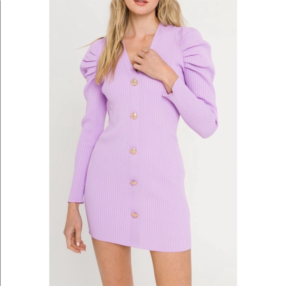 ❤️❤️Endless ROSE Lilac Button-Up Ribbed Dress❤️❤️size S - Picture 2 of 6
